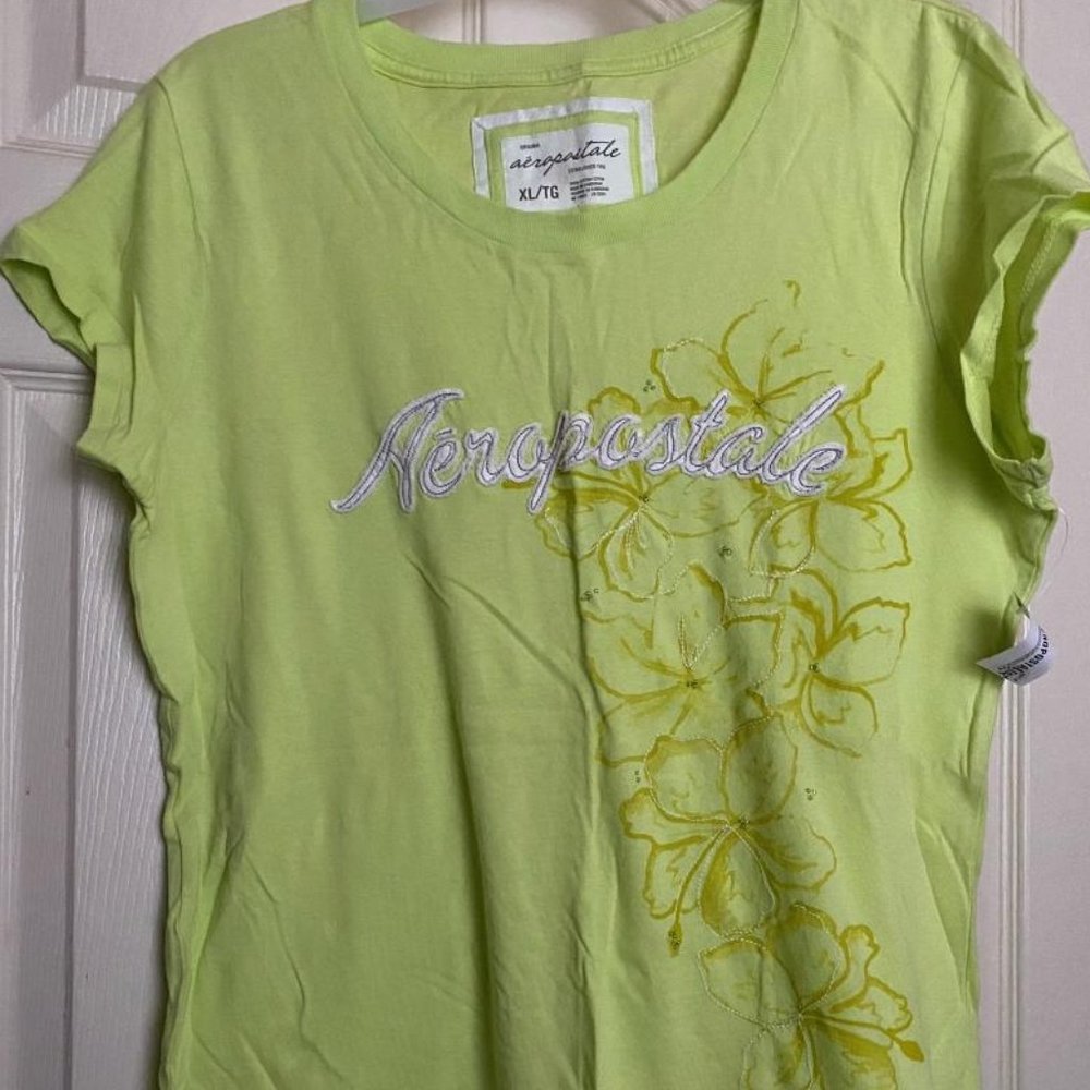 Aeropostale Vintage embroidered logo with flower rhinestones tee